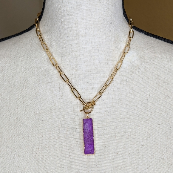 Jewelry - Fuchsia Pink Druzy Crystal, Chunky Chain